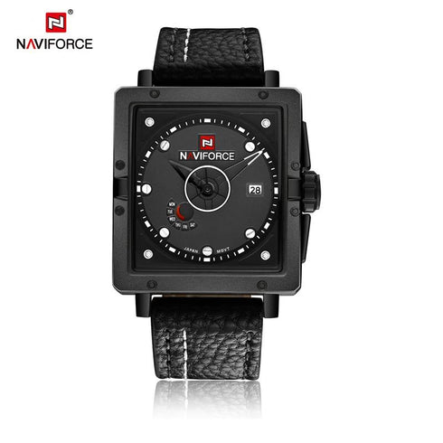 Naviforce All Black Block Dial! - Limited Edition! - Modern Design! - Genuine Leather! - 1 Year Warranty!