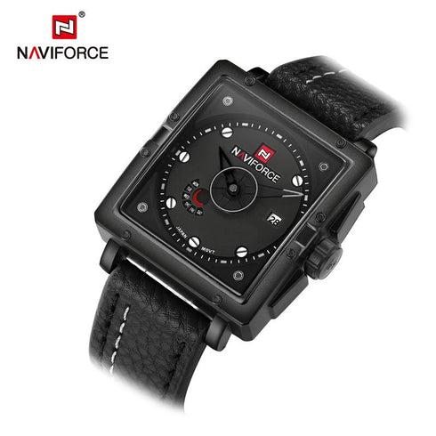 Naviforce All Black Block Dial! - Limited Edition! - Modern Design! - Genuine Leather! - 1 Year Warranty!