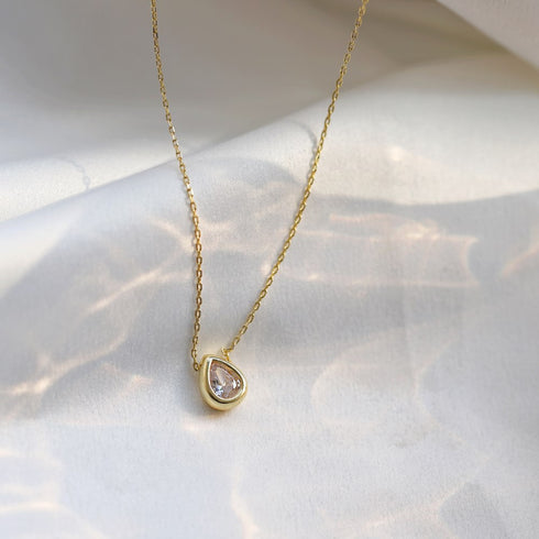 Classic Pear Cut Neckalce - 14K Gold Plated - Pure Stamped Sterling Silver (Chandi) + Certificate - 5A Cubic Zircon