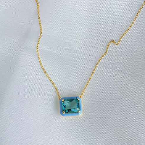 Stella Necklace (Stella Blue) - Genuine Gold Plated - Pure Stamped Sterling Silver (Chandi) + Certificate - 5A Cubic Zircon