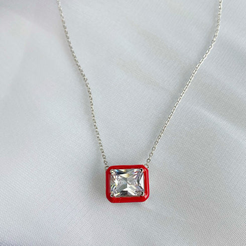 Stella Necklace (Red & Diamond White) - Pure Stamped Sterling Silver (Chandi) + Certificate - 5A Cubic Zircon