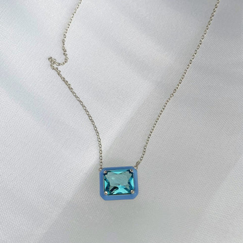 Stella Necklace (Stella Blue) - Pure Stamped Sterling Silver (Chandi) + Certificate - 5A Cubic Zircon