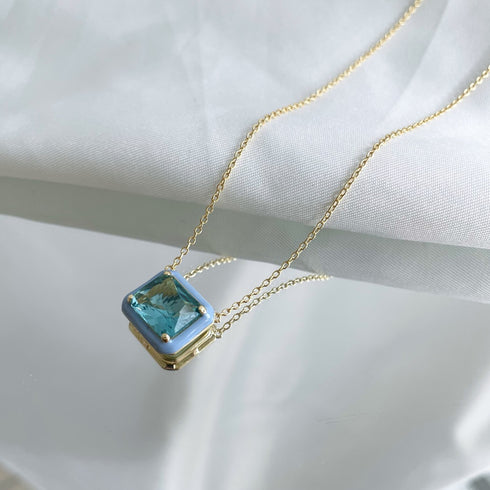 Stella Necklace (Stella Blue) - Genuine Gold Plated - Pure Stamped Sterling Silver (Chandi) + Certificate - 5A Cubic Zircon
