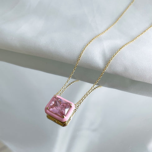 Stella Necklace (Stella Pink) - Genuine Gold Plated - Pure Stamped Sterling Silver (Chandi) + Certificate - 5A Cubic Zircon