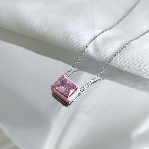 Stella Necklace (Stella Pink) - Pure Stamped Sterling Silver (Chandi) + Certificate - 5A Cubic Zircon