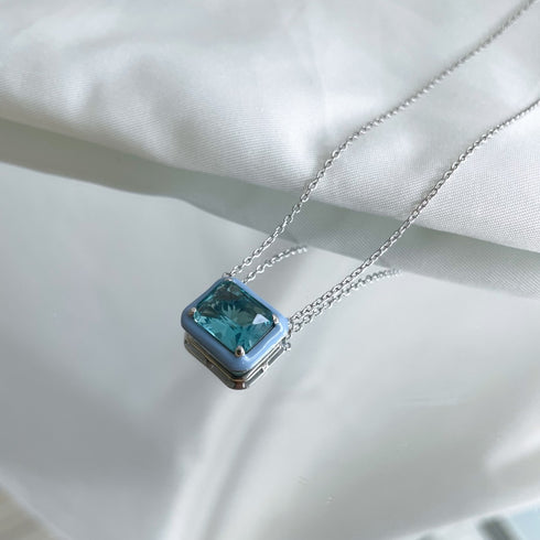 Stella Necklace (Stella Blue) - Pure Stamped Sterling Silver (Chandi) + Certificate - 5A Cubic Zircon