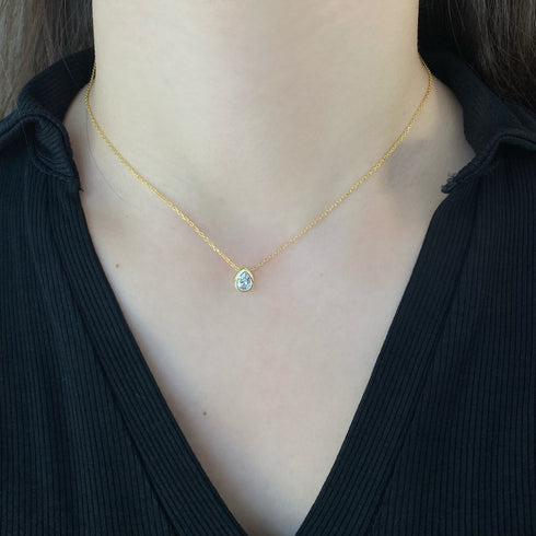 Classic Pear Cut Neckalce - 14K Gold Plated - Pure Stamped Sterling Silver (Chandi) + Certificate - 5A Cubic Zircon