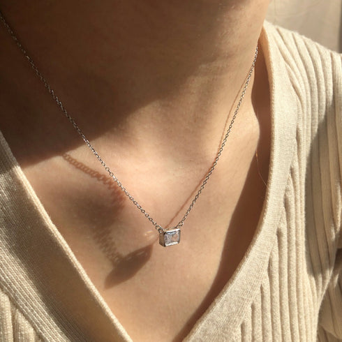 Classic Emerald Cut Necklace - Pure Sterling Silver (Chandi) - Cubic Zircon