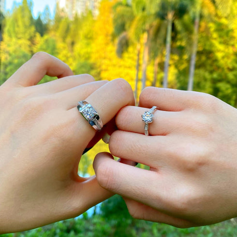 Couple Ring Set - Adjustable Size - Pure Sterling Silver (Chandi) - 5A Cubic Zircon - Certificate