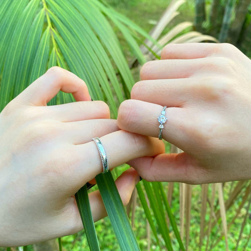 Couple Ring Set - Adjustable Size - Pure Sterling Silver (Chandi) - 5A Cubic Zircon - Certificate
