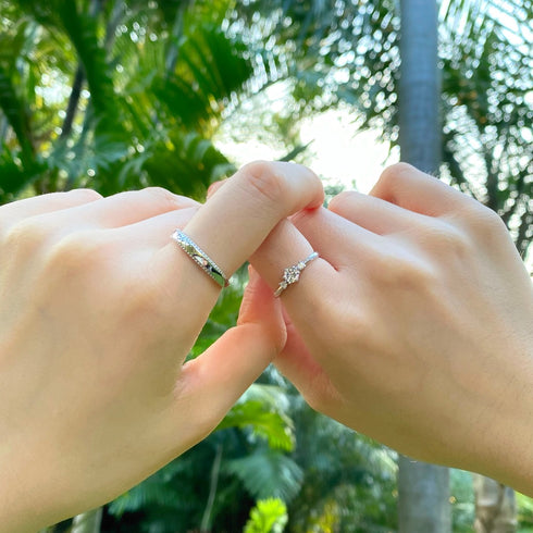 Couple Ring Set - Adjustable Size - Pure Sterling Silver (Chandi) - 5A Cubic Zircon - Certificate