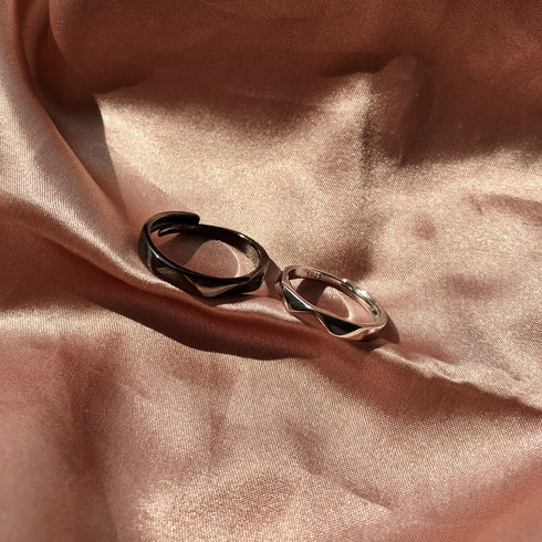 Couple Ring Set - Adjustable Size - Pure Sterling Silver (Chandi)