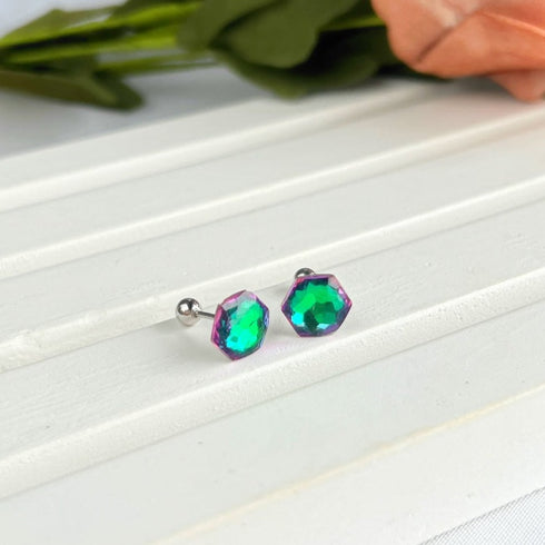 Mythical Studs Earrings (Emerald Green) - Pure Stamped Sterling Silver (Chandi) - Certificate