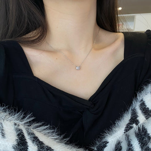 Classic Emerald Cut Necklace - Pure Sterling Silver (Chandi) - Cubic Zircon