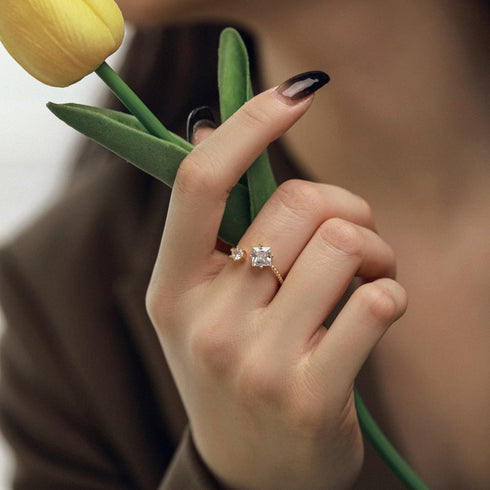 Vamos Ring - Adjustable Size - Genuine Gold Plated - Pure Stamped Sterling Silver (Chandi) + Certificate - 5A Cubic Zircon