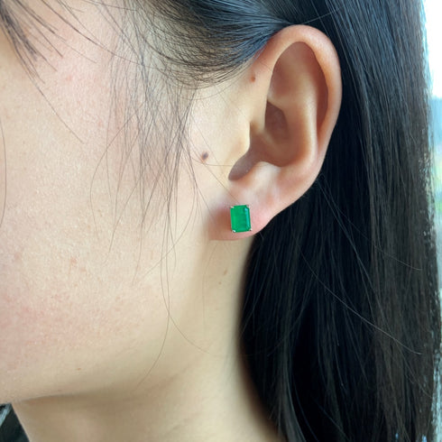Antalya Studs Earrings (Seaweed Green) - Pure Stamped Sterling Silver (Chandi) - 8A Cubic Zircon + Certificate