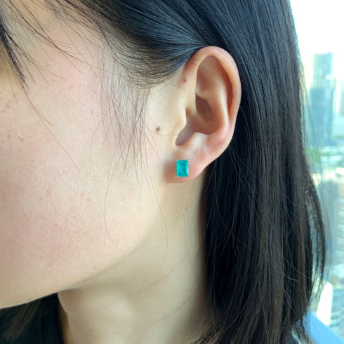 Antalya Studs Earrings (Seaweed Turquoise) - Pure Stamped Sterling Silver (Chandi) - 5A Cubic Zircon + Certificate