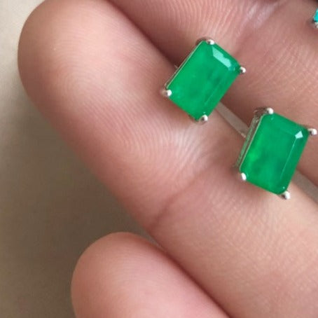 Antalya Studs Earrings (Seaweed Green) - Pure Stamped Sterling Silver (Chandi) - 8A Cubic Zircon + Certificate