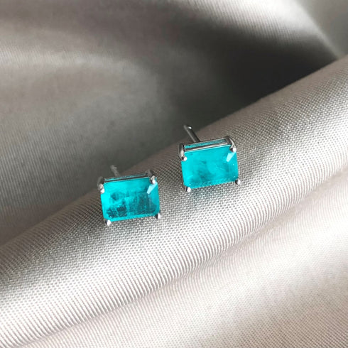 Antalya Studs Earrings (Seaweed Turquoise) - Pure Stamped Sterling Silver (Chandi) - 5A Cubic Zircon + Certificate