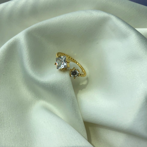 Vamos Ring - Adjustable Size - Genuine Gold Plated - Pure Stamped Sterling Silver (Chandi) + Certificate - 5A Cubic Zircon