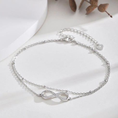Infinity Love Bracelet/Anklet - Pure Sterling Silver (Chandi) - Cubic Zircon