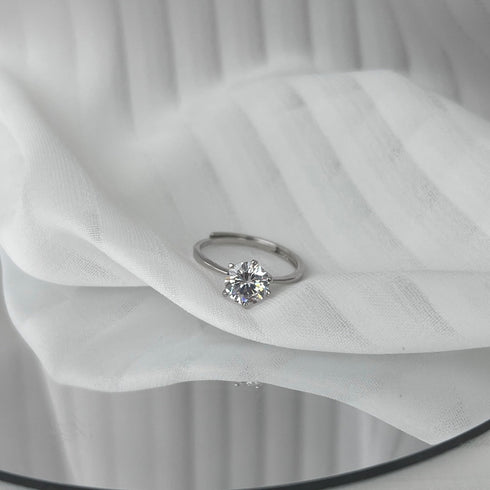 Everyday Lux Ring - Adjustable Size - Pure Stamped Sterling Silver (Chandi) - 5A Cubic Zircon - Certificate