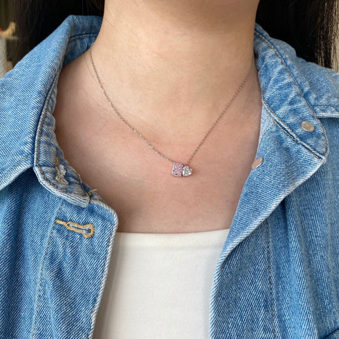 Modern Renaissance Necklace (Glamorous Pink & Diamond White) - Pure Sterling Silver (Chandi) - Cubic Zircon