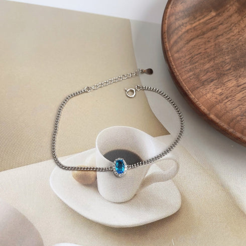 Diva Bracelet (Topaz Blue) - Pure Sterling Silver (Chandi) - Rhodium Plated - Cubic Zircon