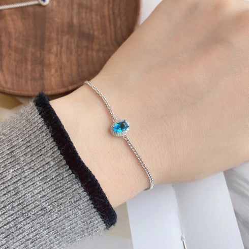 Diva Bracelet (Topaz Blue) - Pure Sterling Silver (Chandi) - Rhodium Plated - Cubic Zircon