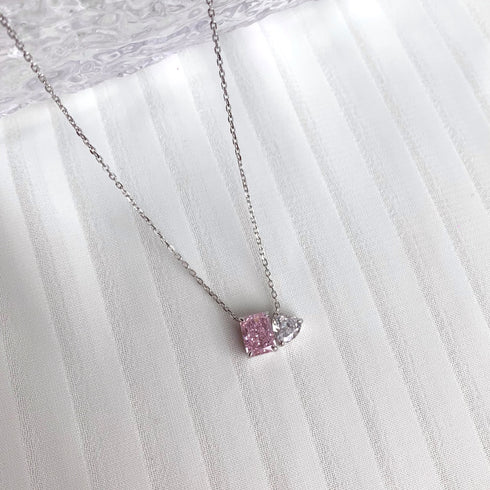 Modern Renaissance Necklace (Glamorous Pink & Diamond White) - Pure Sterling Silver (Chandi) - Cubic Zircon