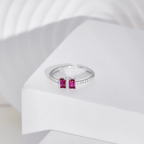 Modern Element Ring (Contemporary Pink) - Adjustable Size - Pure Sterling Silver (Chandi) - Cubic Zircon