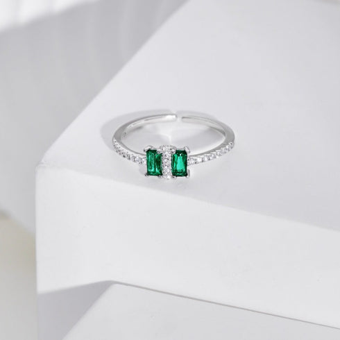 Modern Element Ring (Emerald Green) - Adjustable Size - Pure Sterling Silver (Chandi) - Cubic Zircon