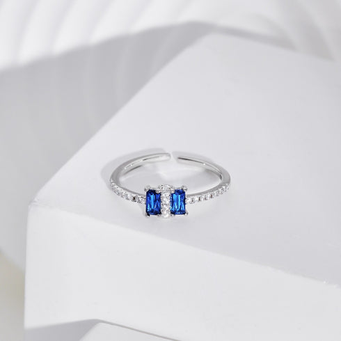 Modern Element Ring (Sapphire Blues) - Adjustable Size - Pure Sterling Silver (Chandi) - Cubic Zircon