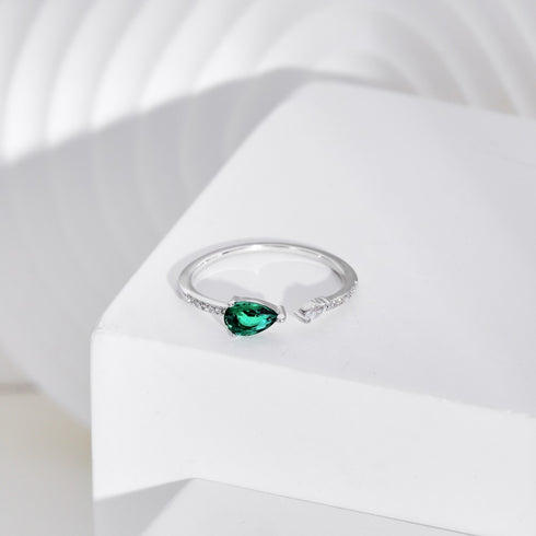 Una Ring (Emerald Green) - Adjustable Size - Pure Sterling Silver (Chandi) - 5Cubic Zircon