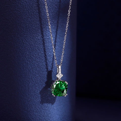 Blushing Day Light Necklace (Emerald Green) - Pure Sterling Silver (Chandi) - 5A Cubic Zircon - Certificate