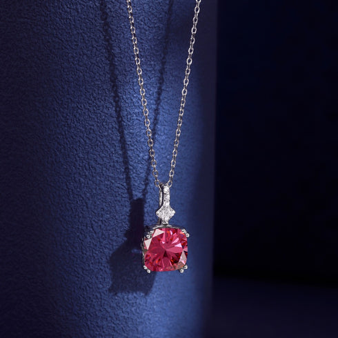 Blushing Day Light Necklace (Ruby Red) - Pure Sterling Silver (Chandi) - 5A Cubic Zircon - Certificate