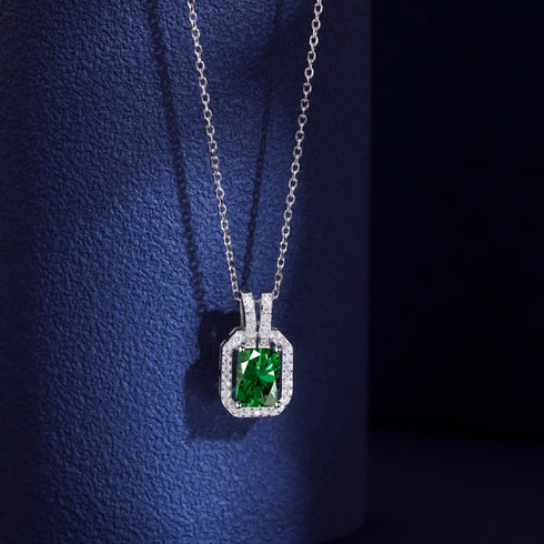 Victoria Necklace (Emerald Green) - Pure Stamped Sterling Silver (Chandi) + Certificate - 5A Cubic Zircon