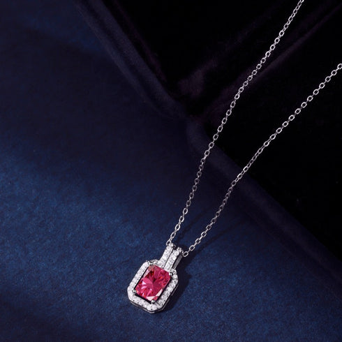 Victoria Necklace (Ruby Red) - Pure Stamped Sterling Silver (Chandi) + Certificate - 5A Cubic Zircon
