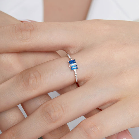 Modern Element Ring (Sapphire Blues) - Adjustable Size - Pure Sterling Silver (Chandi) - Cubic Zircon