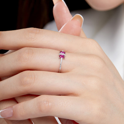 Modern Element Ring (Contemporary Pink) - Adjustable Size - Pure Sterling Silver (Chandi) - Cubic Zircon