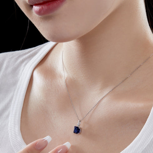 Blushing Day Light Necklace (Sapphire Blue) - Pure Sterling Silver (Chandi) - 5A Cubic Zircon - Certificate