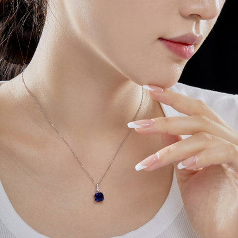 Blushing Day Light Necklace (Sapphire Blue) - Pure Sterling Silver (Chandi) - 5A Cubic Zircon - Certificate
