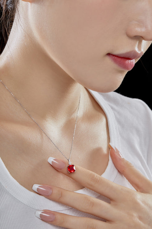 Blushing Day Light Necklace (Ruby Red) - Pure Sterling Silver (Chandi) - 5A Cubic Zircon - Certificate