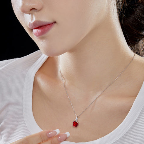 Blushing Day Light Necklace (Ruby Red) - Pure Sterling Silver (Chandi) - 5A Cubic Zircon - Certificate