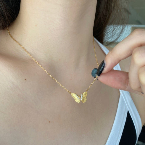 Butterfly Necklace - Pure Stamped Sterling Silver (Chandi) + Certificate - 5A Cubic Zircon