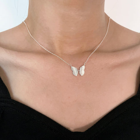 Butterfly Necklace - Pure Stamped Sterling Silver (Chandi) + Certificate - 5A Cubic Zircon