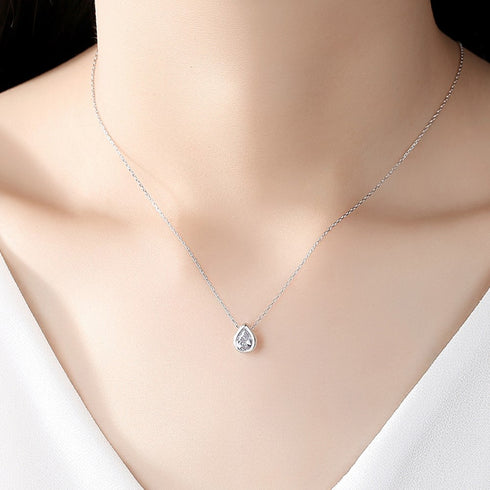 Classic Pear Cut Necklace - Pure Stamped Sterling Silver (Chandi) + Certificate - 5A Cubic Zircon
