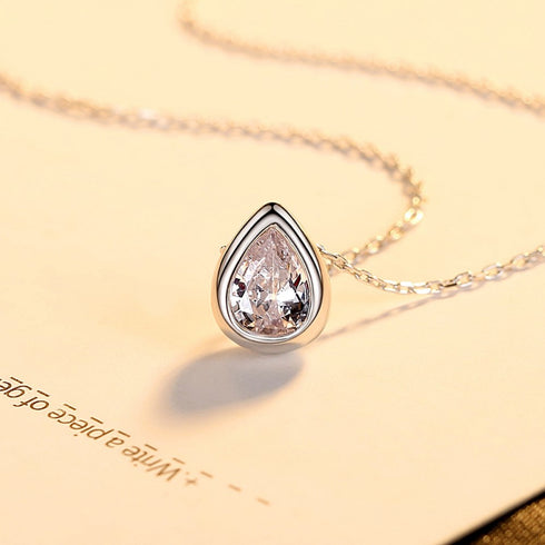 Classic Pear Cut Necklace - Pure Stamped Sterling Silver (Chandi) + Certificate - 5A Cubic Zircon