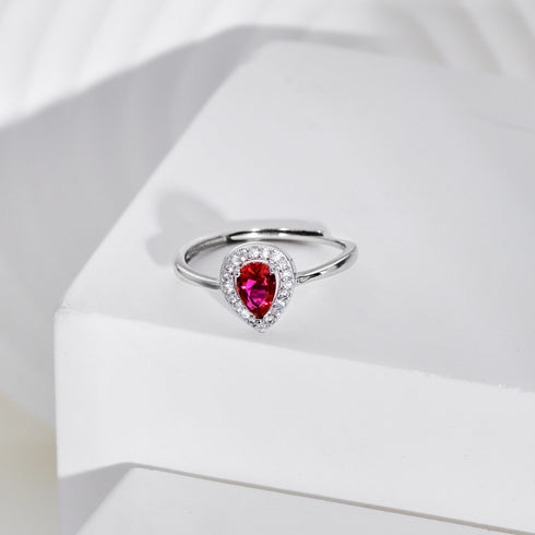 Vivid Ring (Ruby Pink) - Adjustable - Pure Sterling Silver (Chandi) - Cubic Zircon