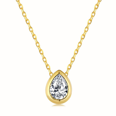 Classic Pear Cut Neckalce - 14K Gold Plated - Pure Stamped Sterling Silver (Chandi) + Certificate - 5A Cubic Zircon